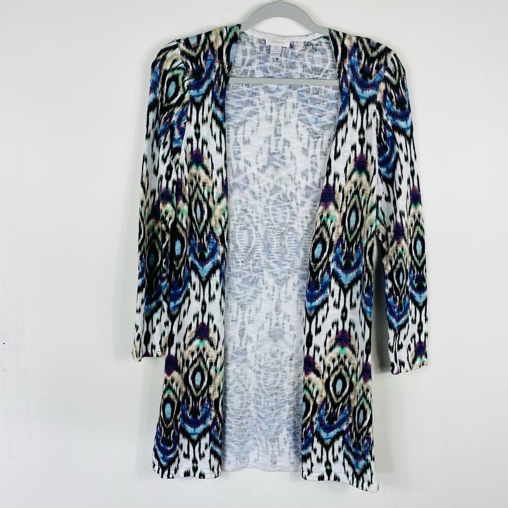 Chico's Cardigan Sweater Small 0 4 Ikat Open Front Lightweight